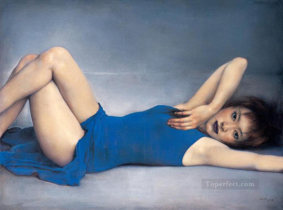 Girl in Blue Chinese Girls Oil Paintings